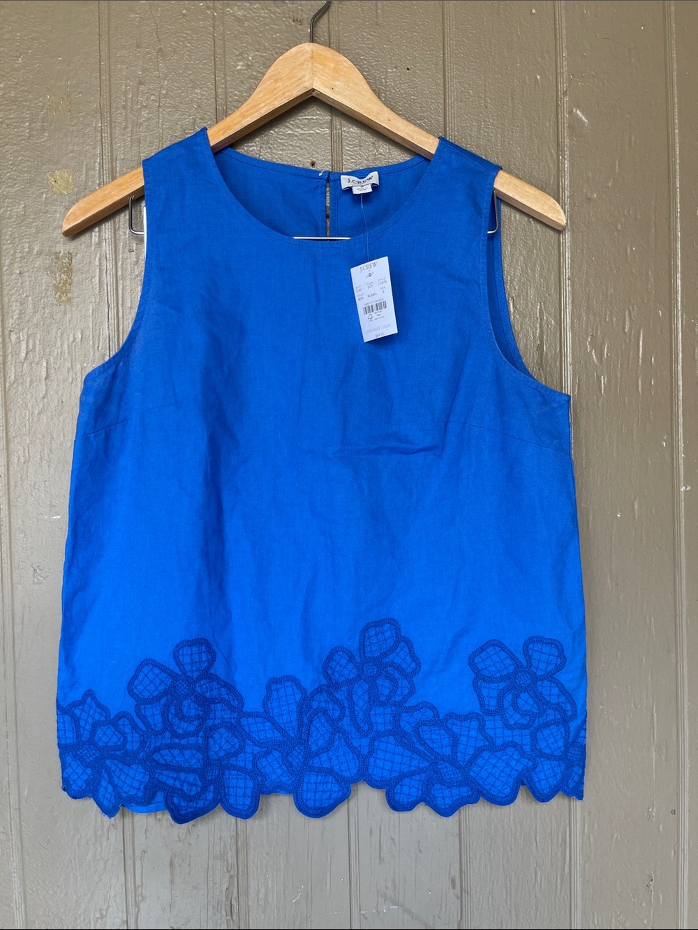 J. Crew Sleeveless Embroidered Trim-Shell Top in Blue Size S